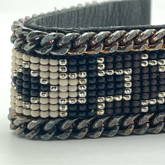 K&Z Leather Beaded Bracelet Black White Signed - Picture 7 of 8